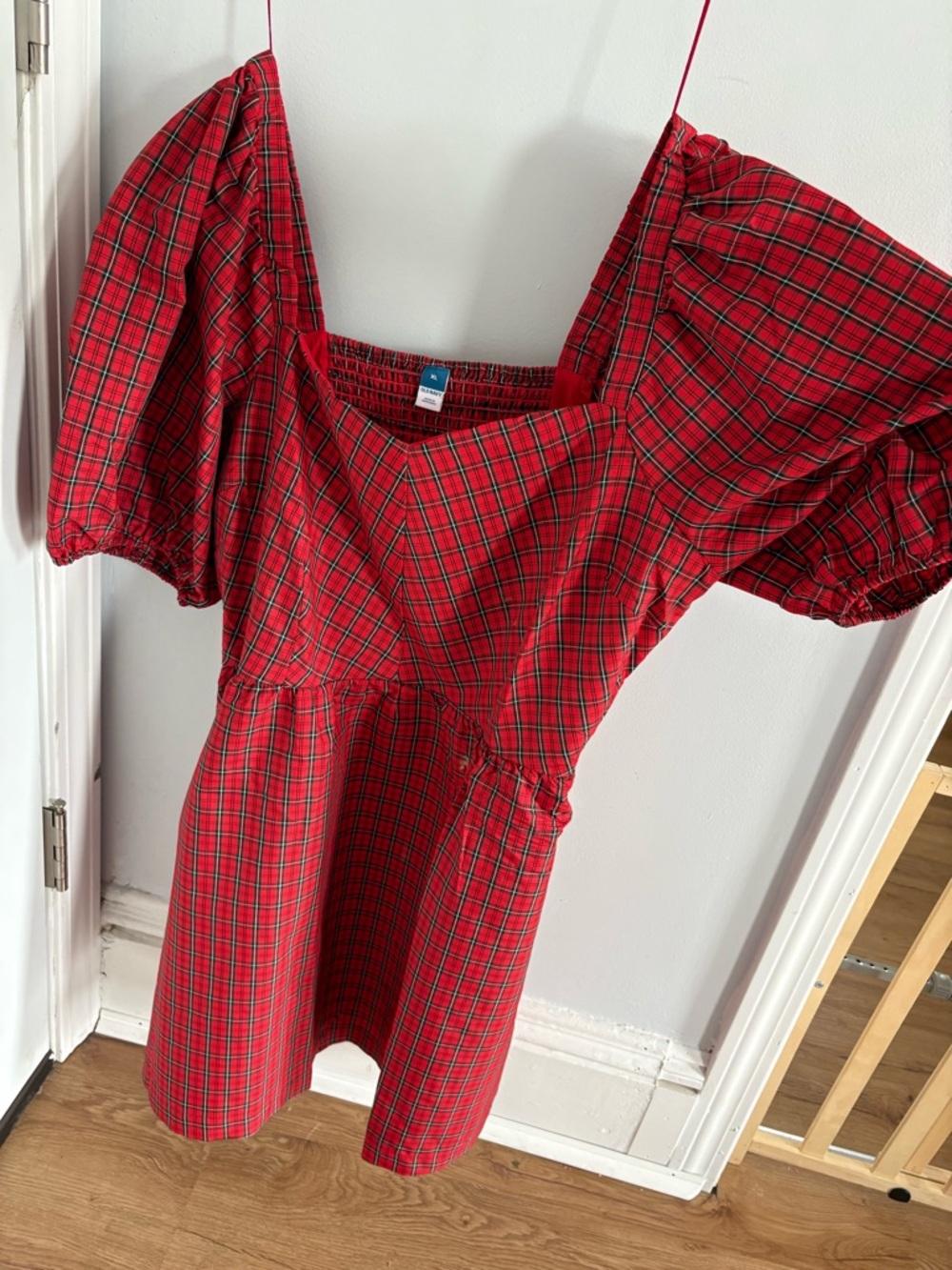 Old Navy Red Plaid Puff-Sleeve Mini Dress